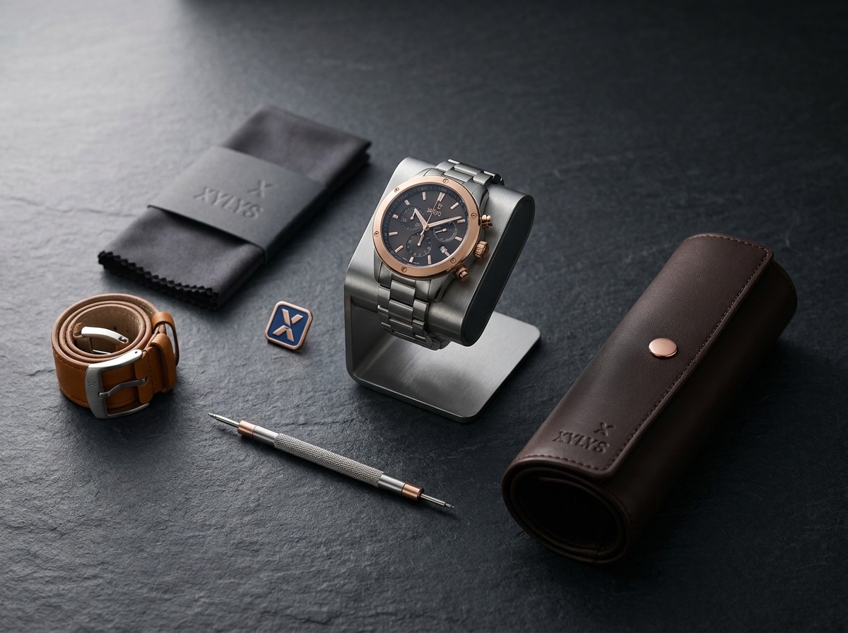 Xylys gifting set: watch stand, cloth, strap, tool and pin