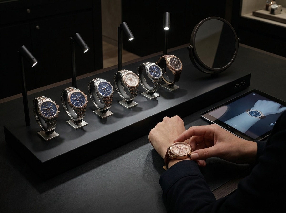A watch being fastened at the try-on bar
